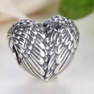 Silver Angel Wings Angelic Feathers Heart Charm